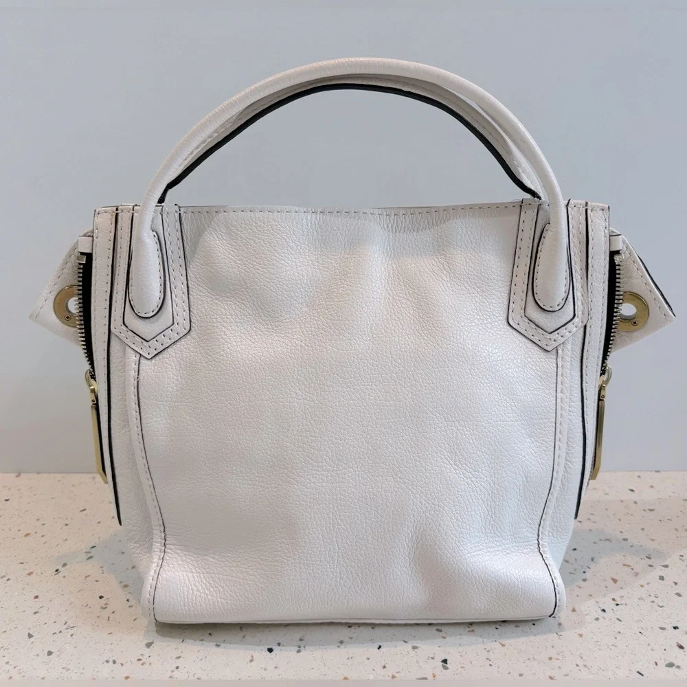 orYANY Small White Leather‎ Satchel Handbag with Zipper Sides
